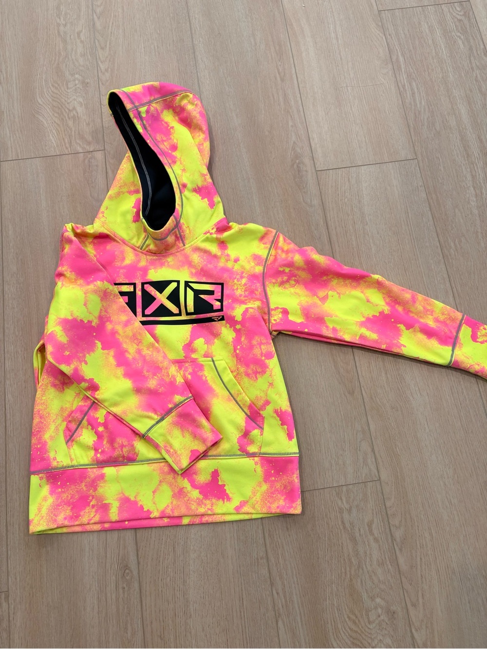 FXR Kids' Neon Tie-Dye Pullover Hoodie - Yellow & Pink